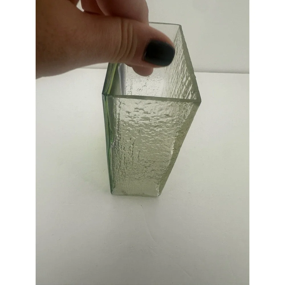 Art Nouveau Glass Block Stain Glass Bud Vase Vessel Purple Iris Romania 1985 7